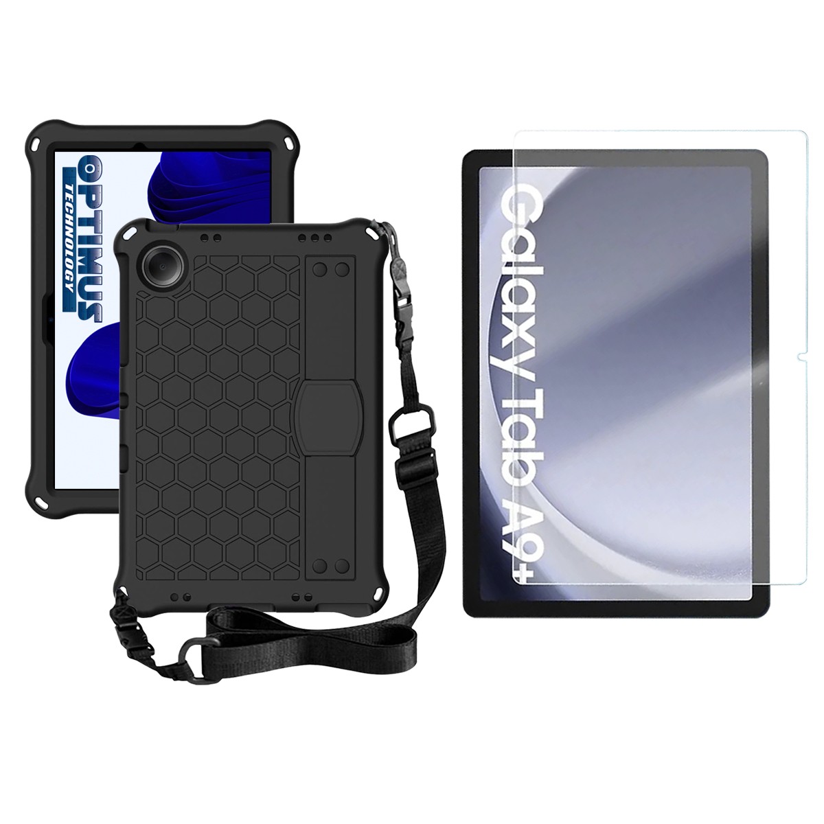 Kit Vidrio Cristal Templado Y Estuche Protector Anti golpes Correa para Tablet Samsung Galaxy Tab A9 Plus 11 Pulgadas SM-X210