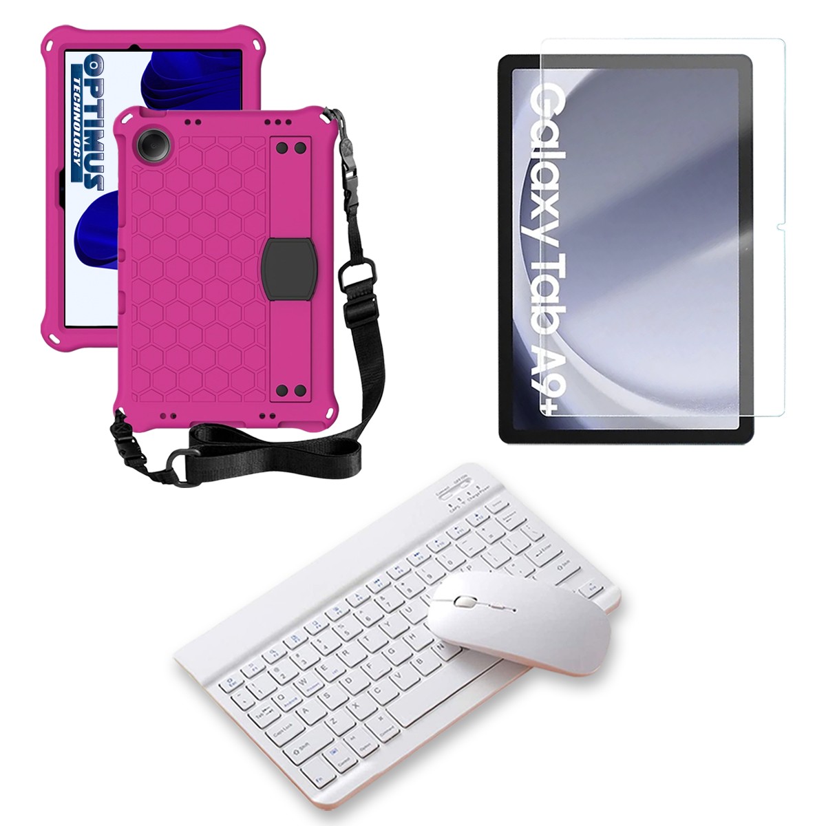 Kit Vidrio templado + Case Protector correa + Teclado y Mouse Bluetooth Tablet Samsung Galaxy Tab A9 Plus 11 Pulgadas SM-X210
