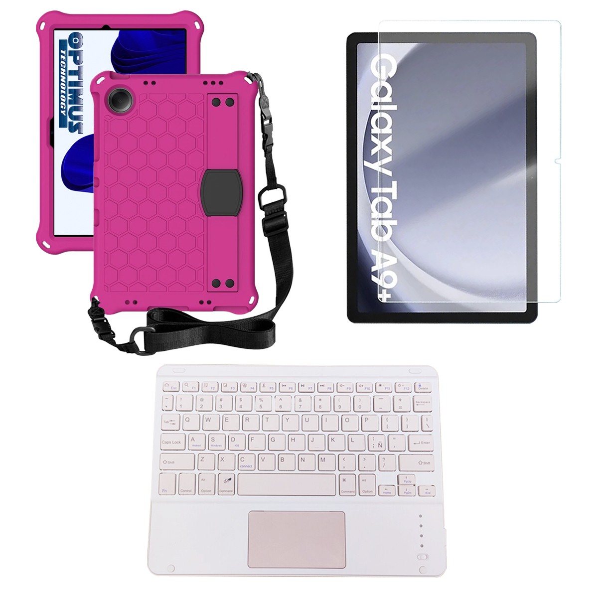 Kit Vidrio templado + Case Protector correa + Teclado Touchpad Bluetooth Tablet Samsung Galaxy Tab A9 Plus 11 Pulgadas SM-X210