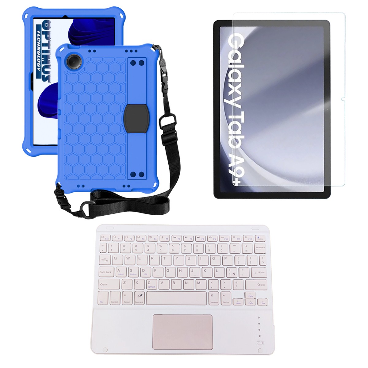 Kit Vidrio templado + Case Protector correa + Teclado Touchpad Bluetooth Tablet Samsung Galaxy Tab A9 Plus 11 Pulgadas SM-X210