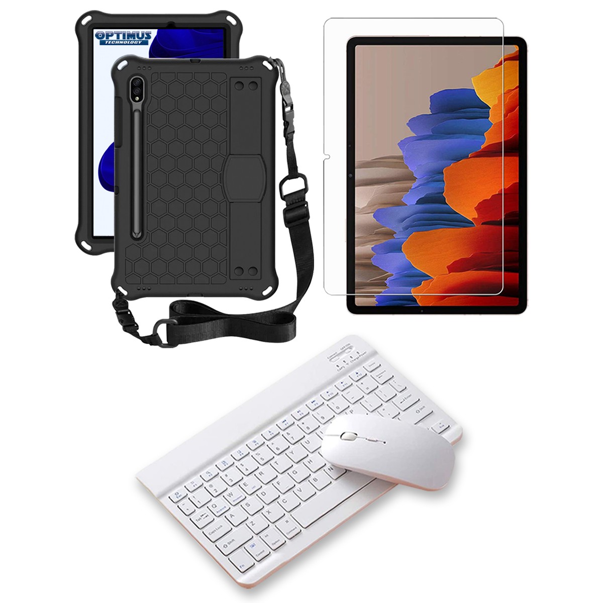 Kit Vidrio templado + Case Protector correa + Teclado Mouse Bluetooth Tablet Samsung Galaxy Tab S9 FE 10.9 Pulgadas 2023 SM-X510
