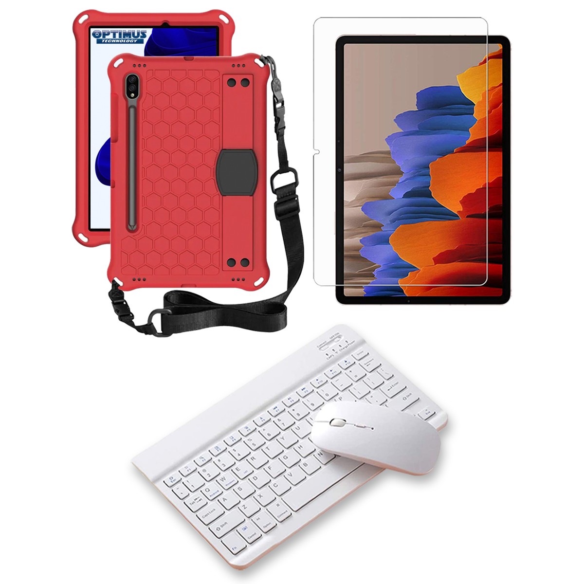 Kit Vidrio templado + Case Protector correa + Teclado Mouse Bluetooth Tablet Samsung Galaxy Tab S9 FE 10.9 Pulgadas 2023 SM-X510