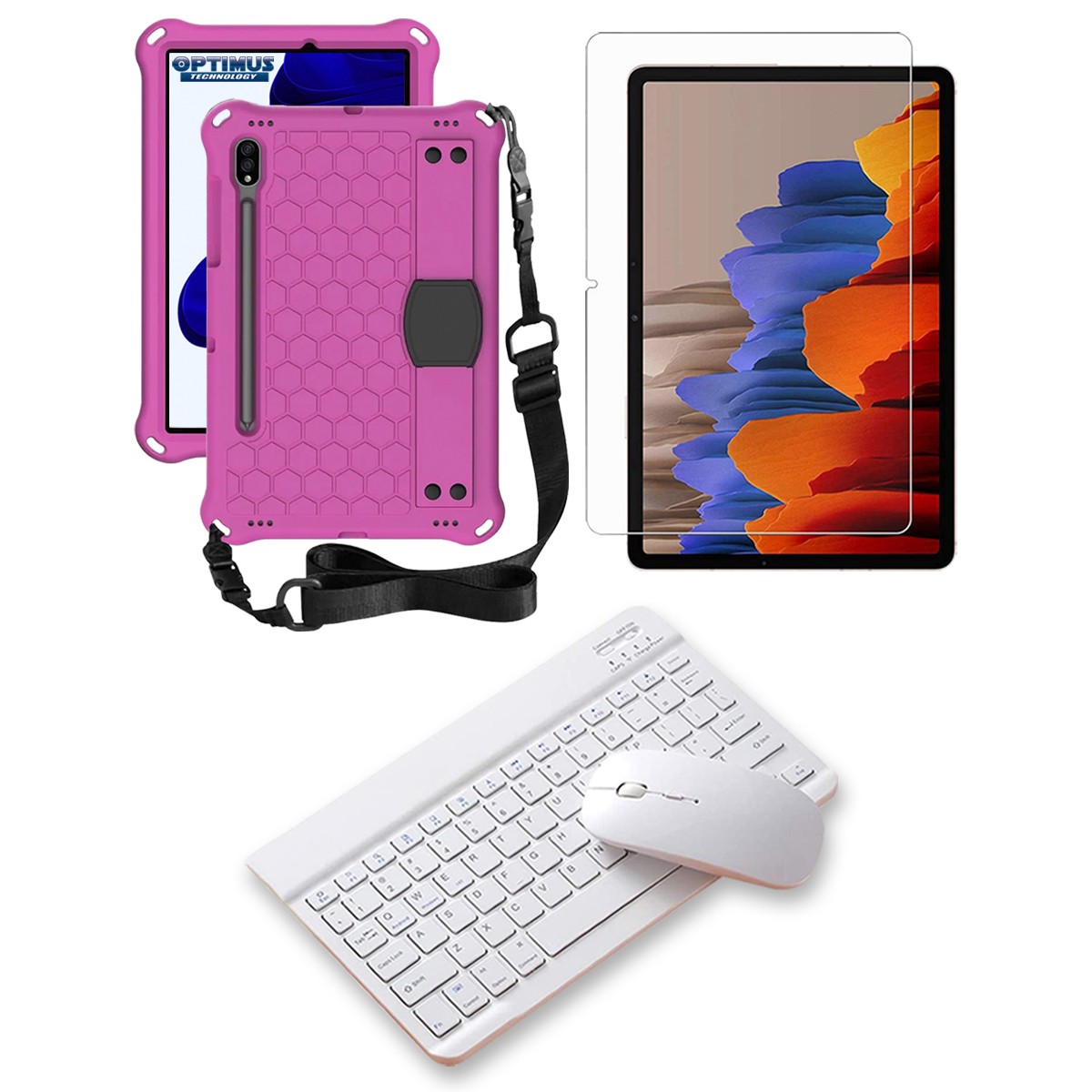 Kit Vidrio templado + Case Protector correa + Teclado Mouse Bluetooth Tablet Samsung Galaxy Tab S9 FE 10.9 Pulgadas 2023 SM-X510