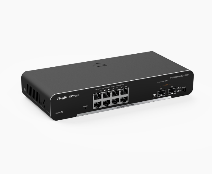 RUIJIE- SWITCH POE ADMINISTRABLE EN LA NUBE DE CAPA 2, 8 PUERTOS GIGABIT POE+ Y 2 PUERTOS SFP, 125W