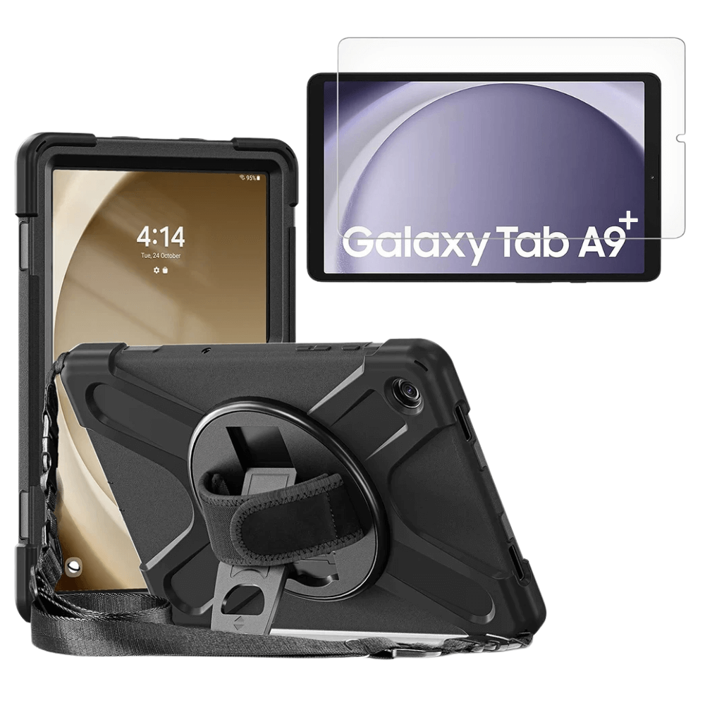 Combo Kit Estuche Antishock Con Correa De Hombro Y Vidrio Templado De Triple Protección Para Samsung A9 Plus/Sm-X210/Sm-X215