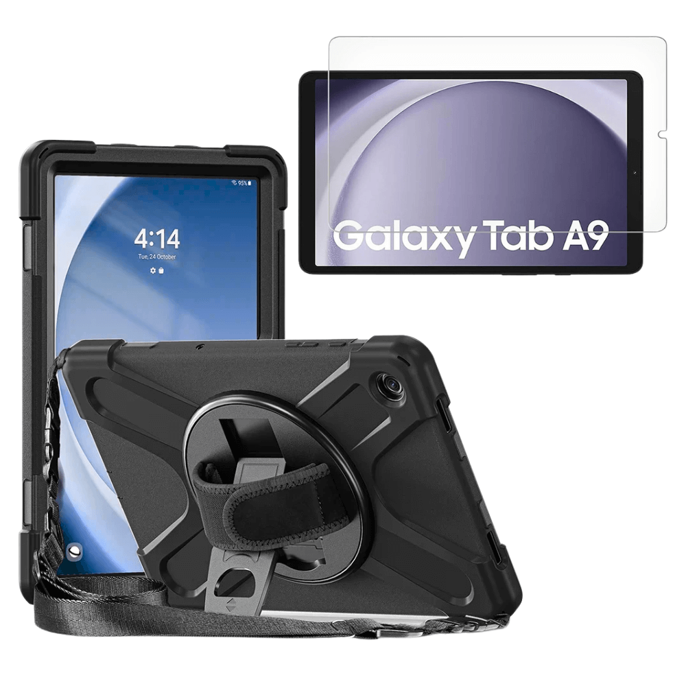 Combo Kit Estuche Antishock Correa Para Hombro Y Vidrio Templado Para Samsung Tb-A9 8.7 Sm-X110 Sm-X115