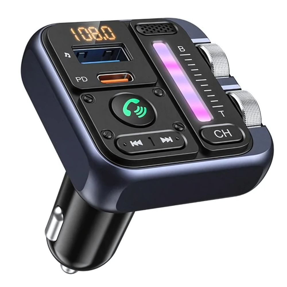 Cargador transmisor radio FM bluetooth 5.3 para carro automóvil Vehículos Camiones de dos puertos 1USB + 1Tipo C OPTIMUS BT23-V2