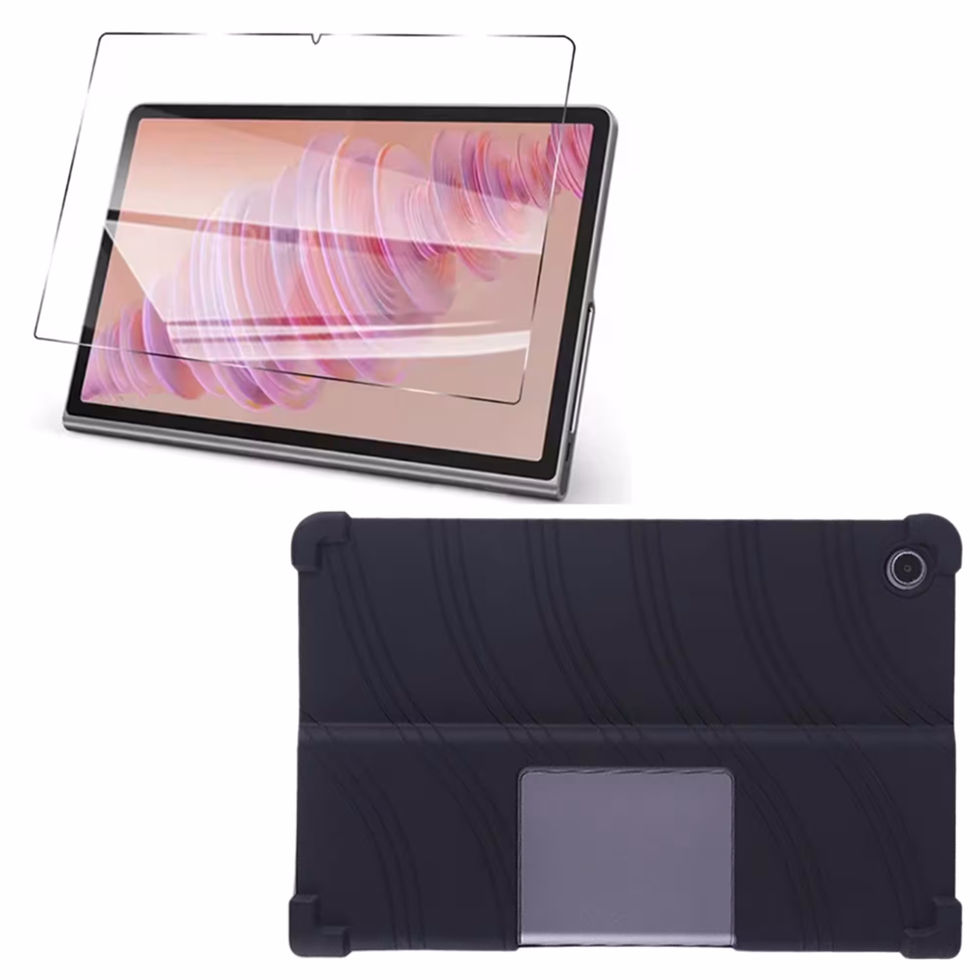 Combo Estuche De Goma Negro Y Vidrio Templado Para Lenovo Tab Plus 11,5 pulgadas 2024 TB351FU