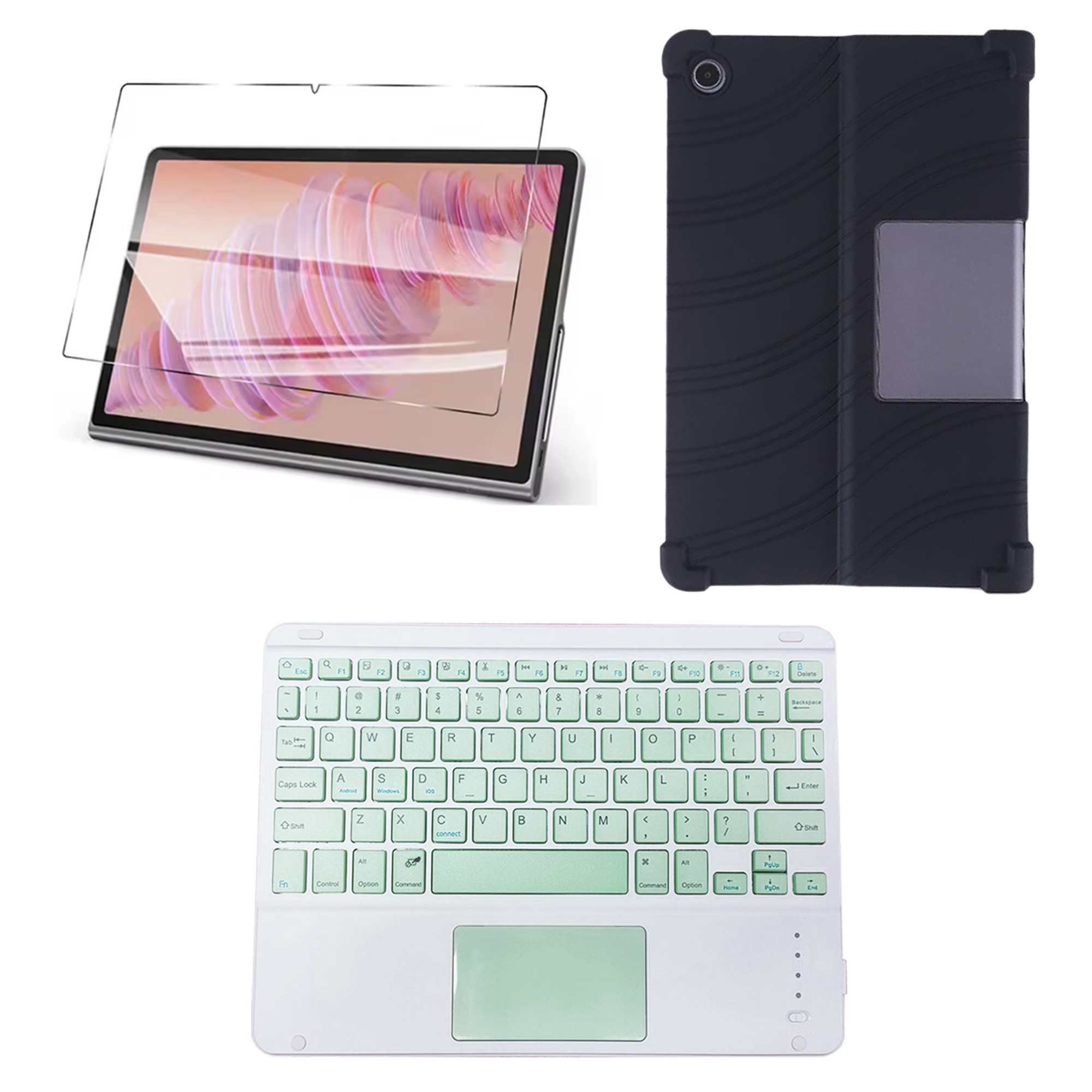 Combo Estuche de Goma Negro Vidrio Templado y Teclado 2 en 1 para Lenovo Tab Plus 11,5 pulgadas 2024