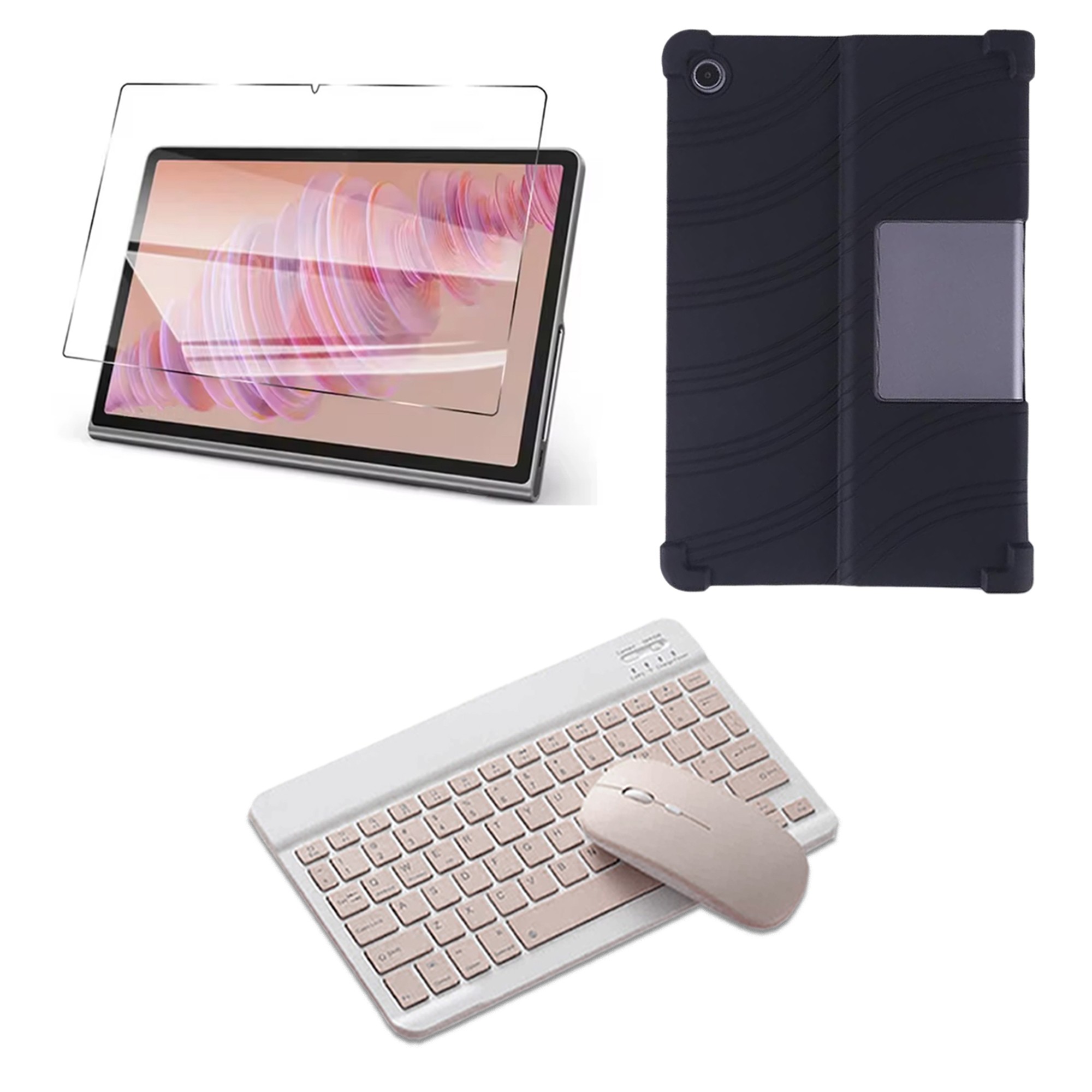 Combo Estuche de Goma Vidrio Templado y Teclado con Mouse para Lenovo Tab Plus 11.5 pulgadas 2024 TB351FU