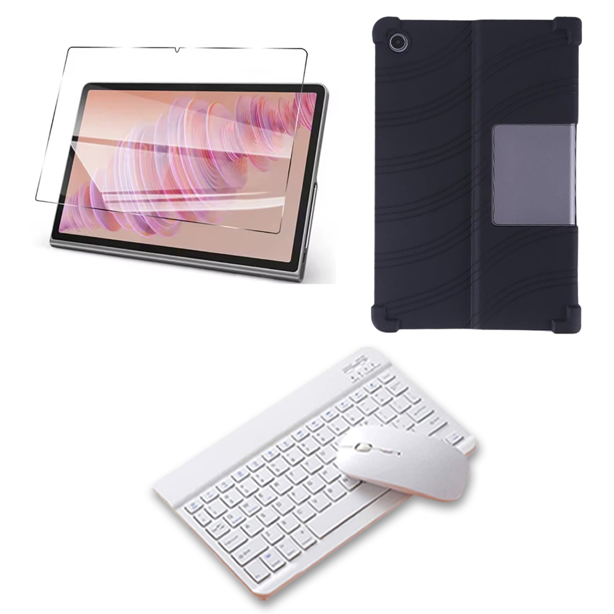 Combo Estuche de Goma Vidrio Templado y Teclado con Mouse para Lenovo Tab Plus 11.5 pulgadas 2024 TB351FU