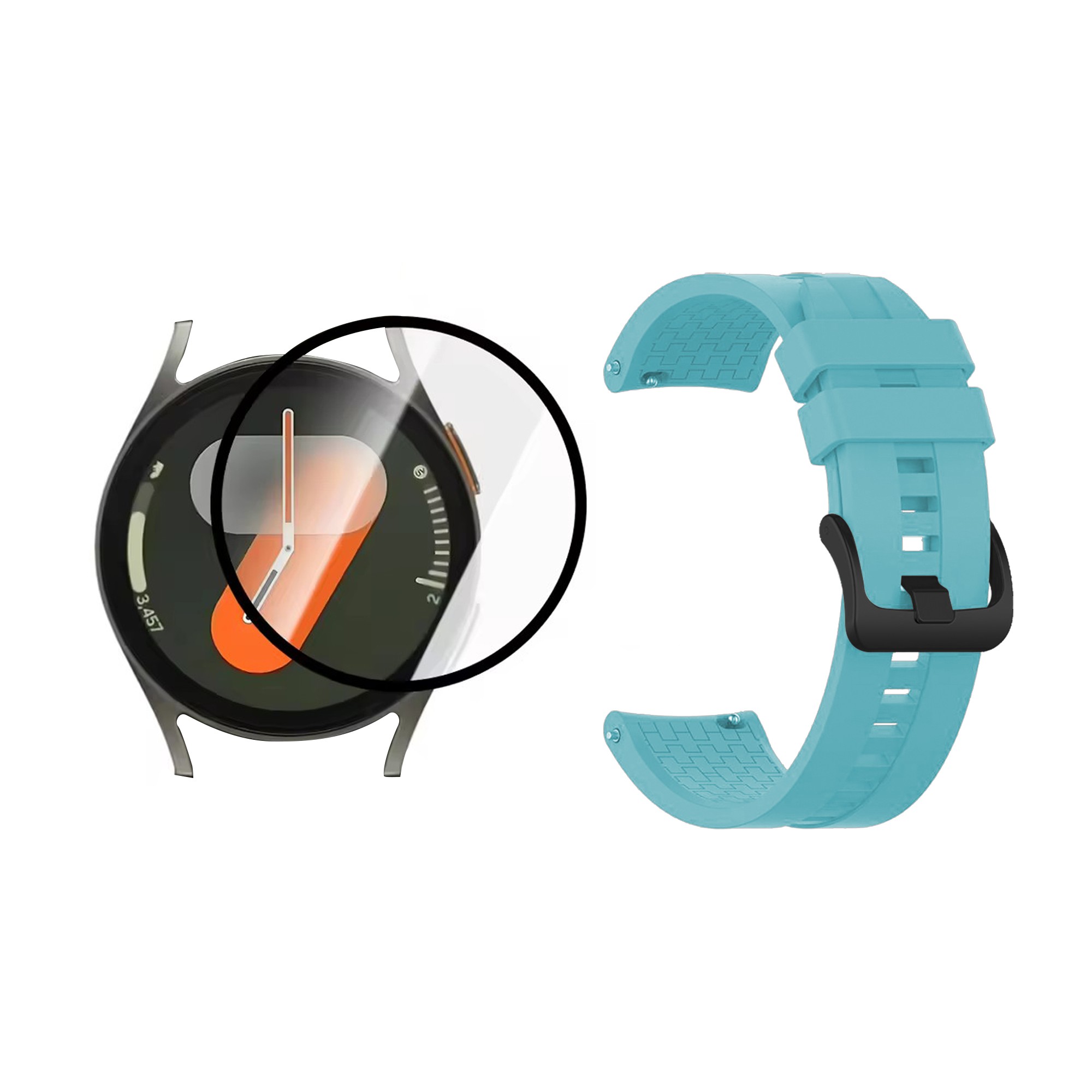 Kit Correa de silicona con broche de metal negro Y Vidrio Templado Nanoglass Protector Para Reloj Samsung Galaxy Watch 7 44mm