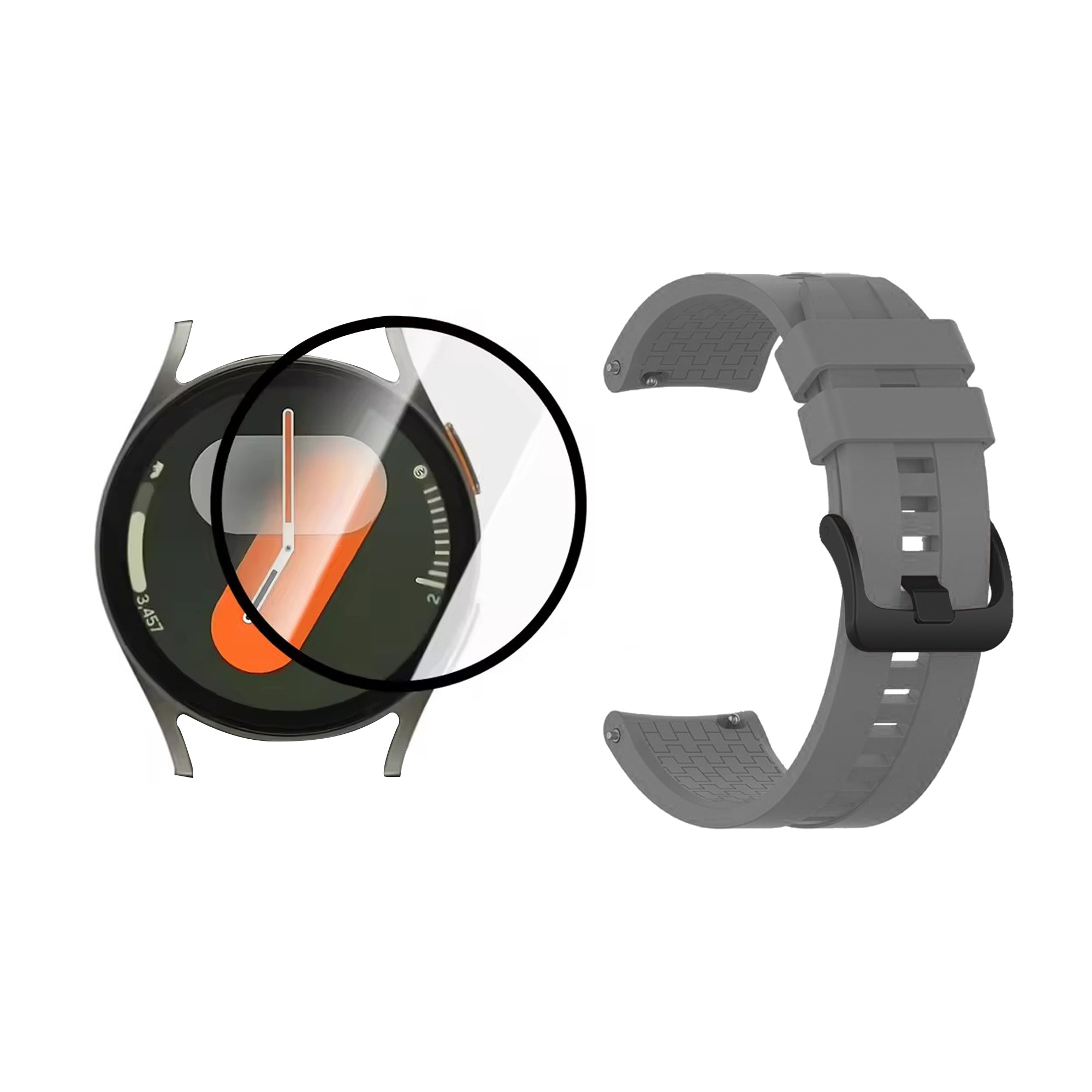 Kit Correa de silicona con broche de metal negro Y Vidrio Templado Nanoglass Protector Para Reloj Samsung Galaxy Watch 7 44mm