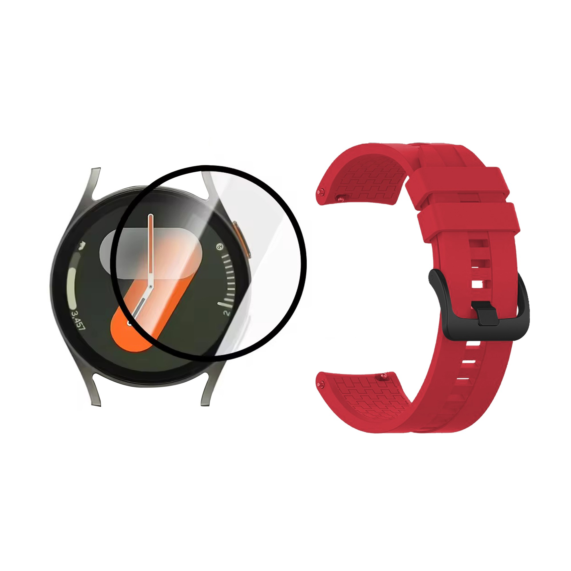 Kit Correa de silicona con broche de metal negro Y Vidrio Templado Nanoglass Protector Para Reloj Samsung Galaxy Watch 7 44mm