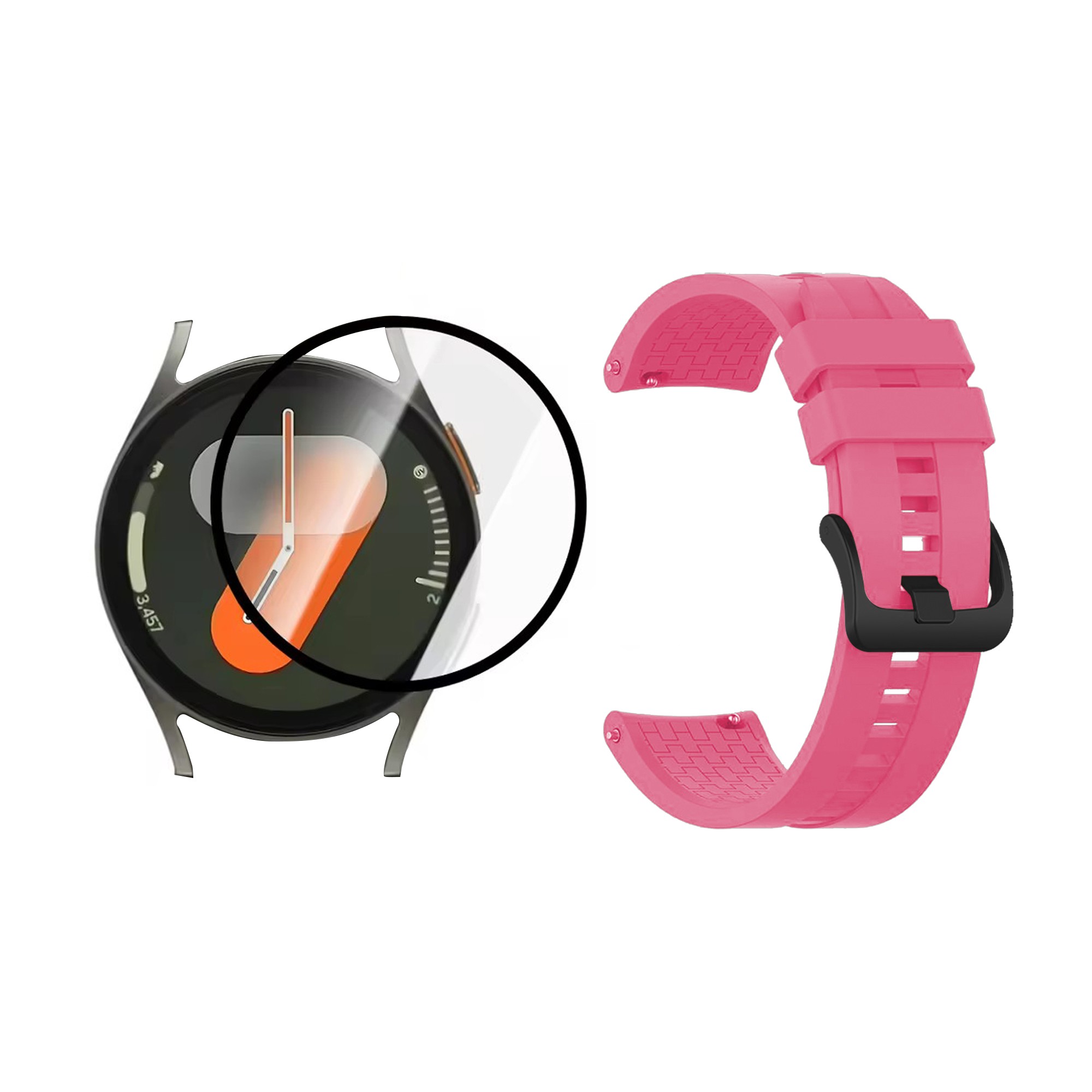 Kit Correa de silicona con broche de metal negro Y Vidrio Templado Nanoglass Protector Para Reloj Samsung Galaxy Watch 7 44mm