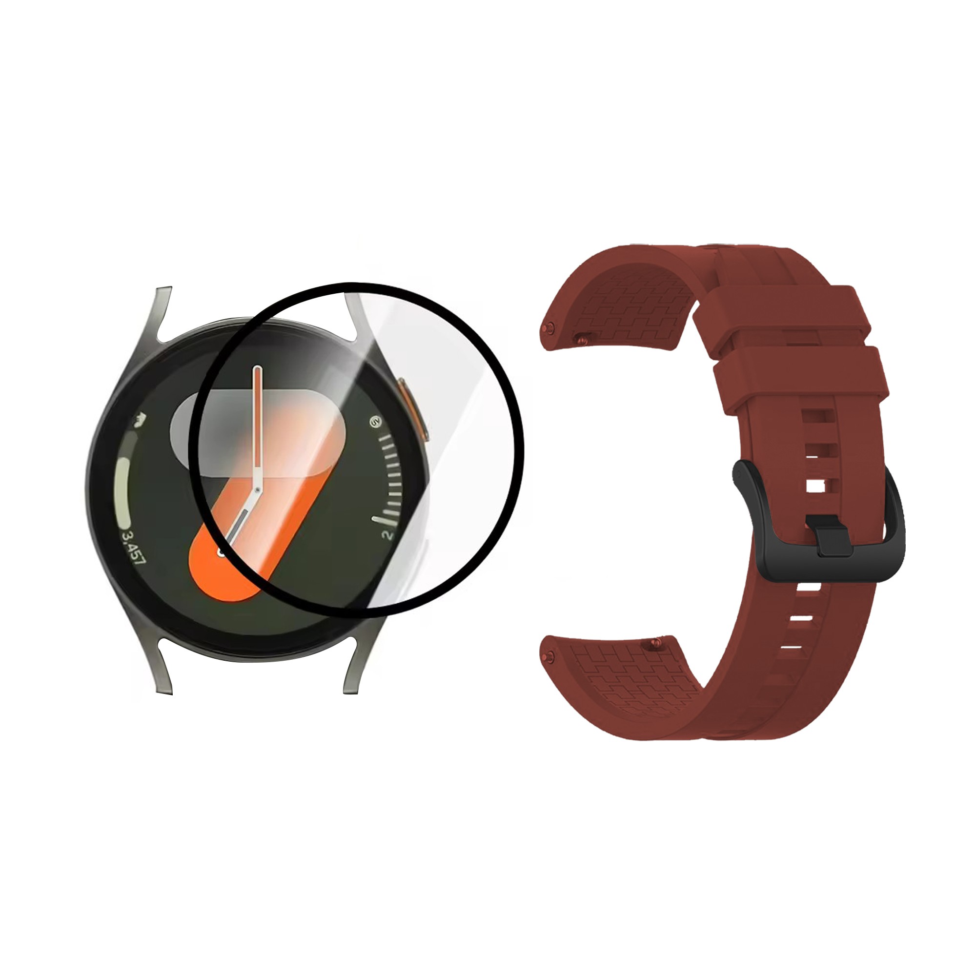 Kit Correa de silicona con broche de metal negro Y Vidrio Templado Nanoglass Protector Para Reloj Samsung Galaxy Watch 7 44mm