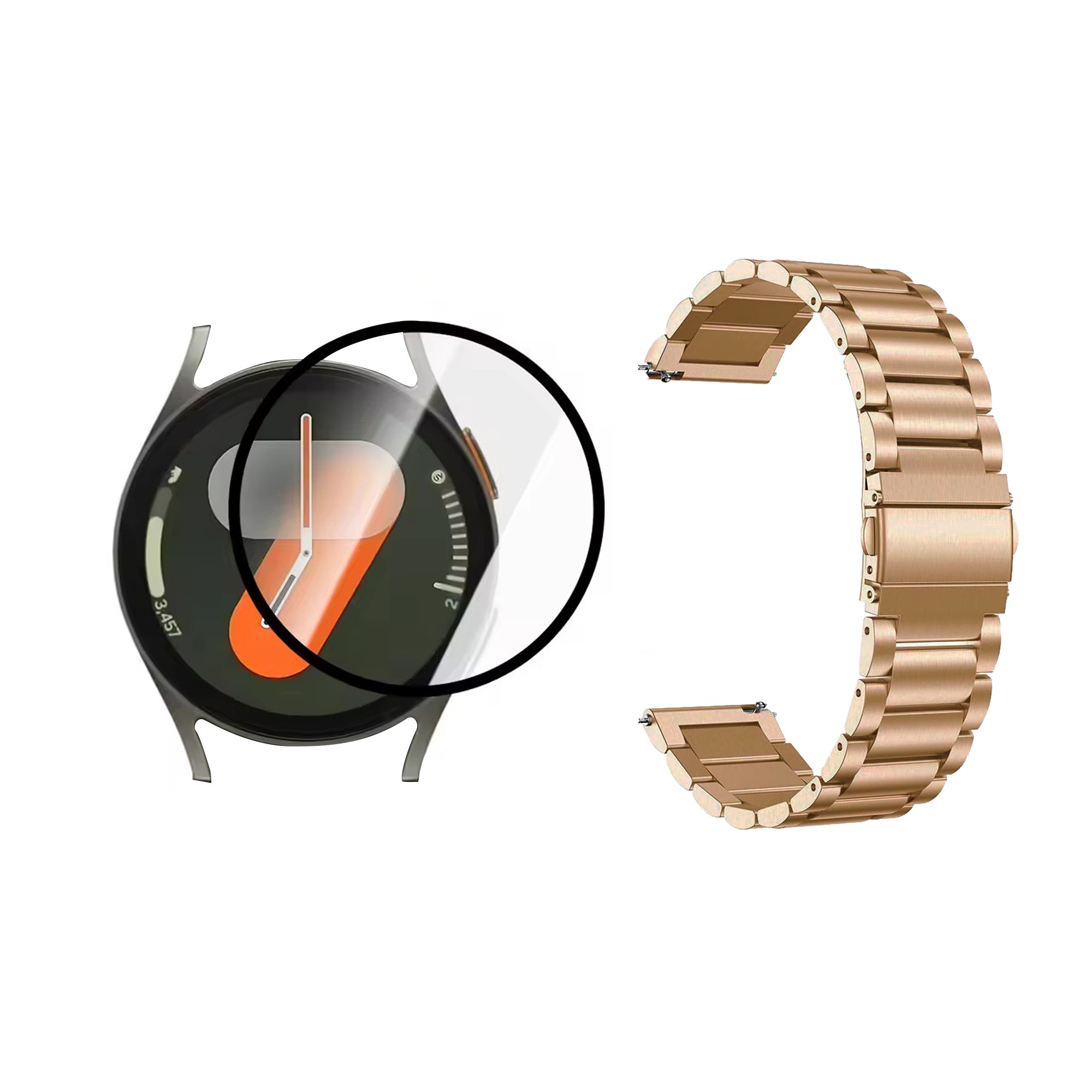 Kit Correa de metal Acero Inoxidable Y Vidrio Templado Nanoglass Protector Para Reloj Samsung Galaxy Watch 7 44mm