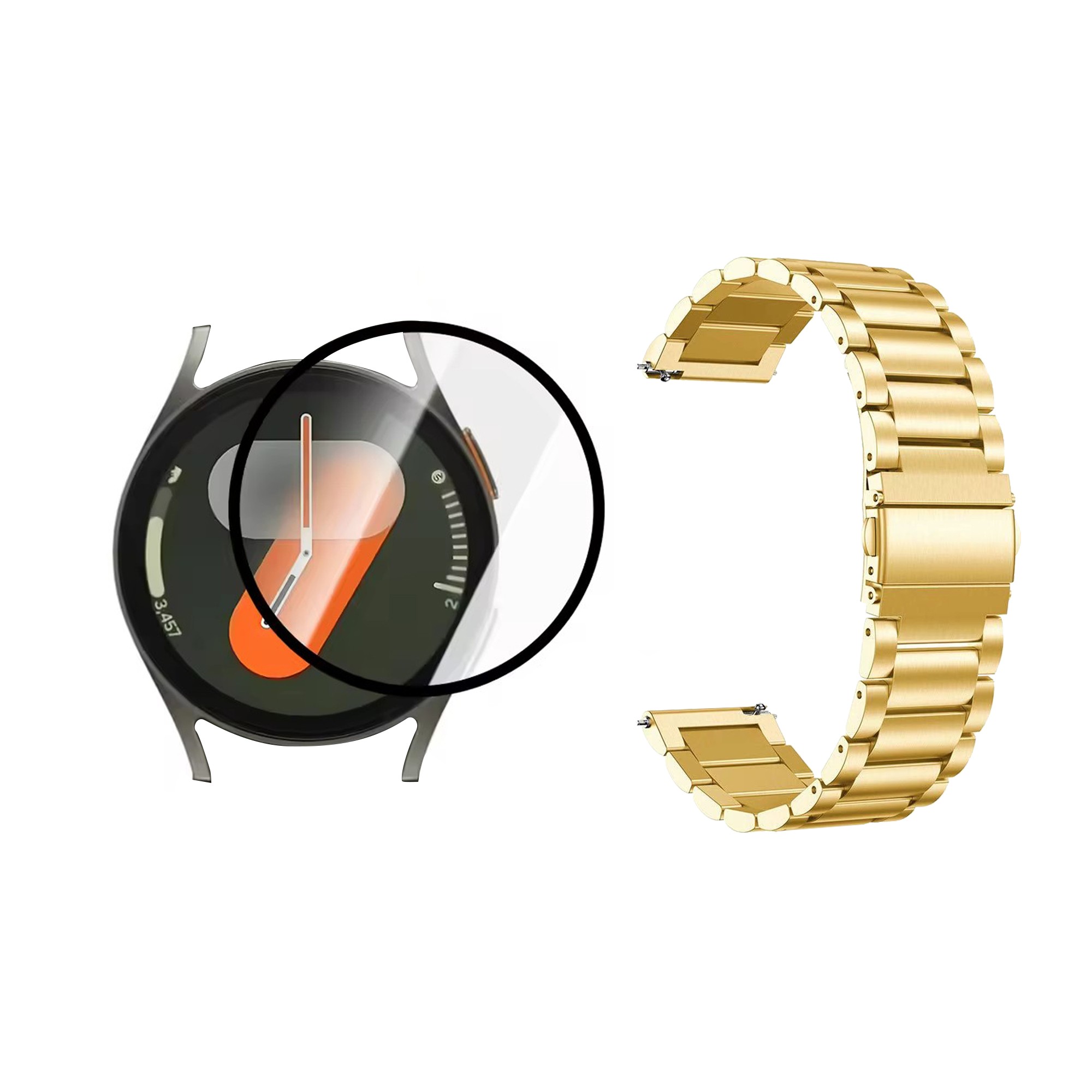 Kit Correa de metal Acero Inoxidable Y Vidrio Templado Nanoglass Protector Para Reloj Samsung Galaxy Watch 7 44mm