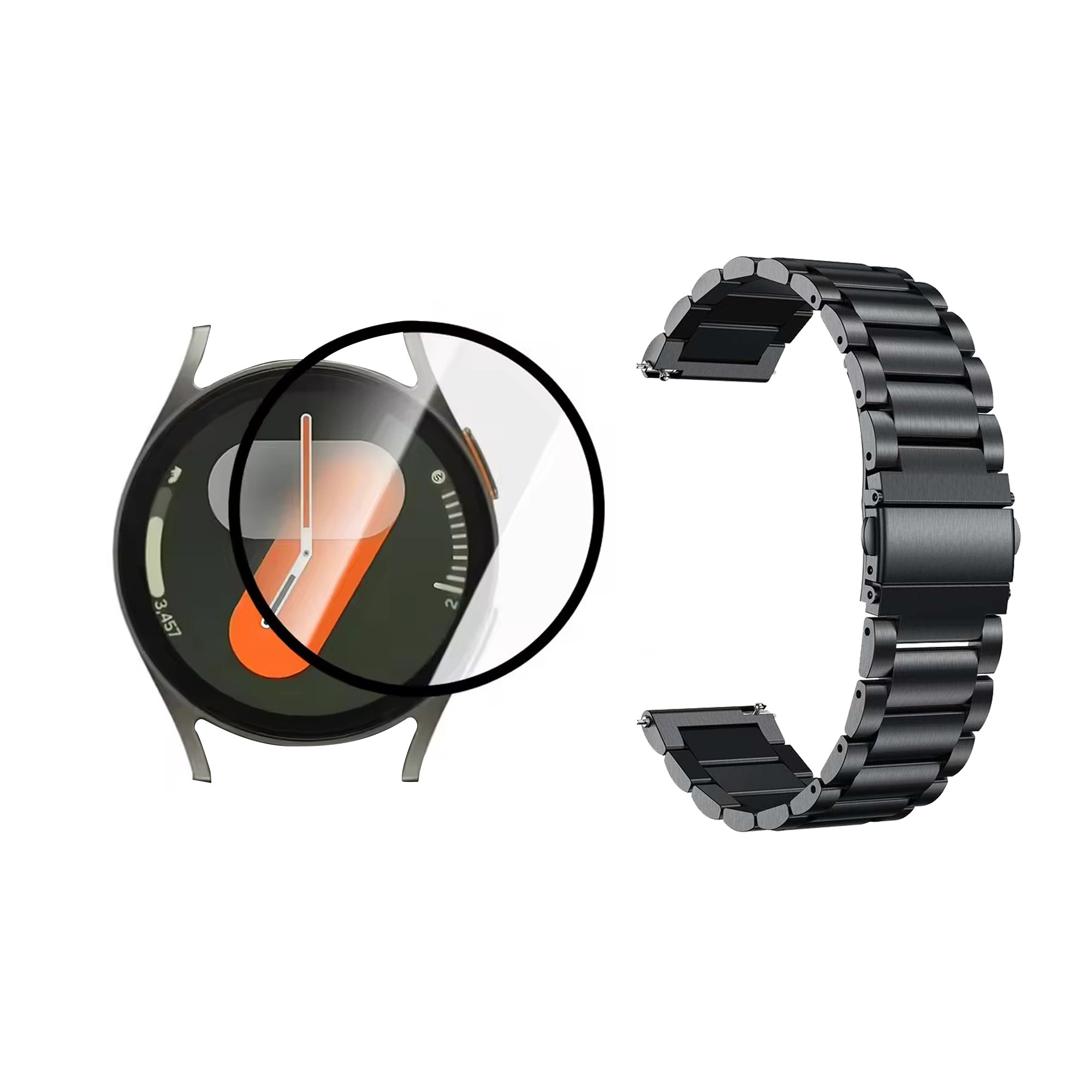 Kit Correa de metal Acero Inoxidable Y Vidrio Templado Nanoglass Protector Para Reloj Samsung Galaxy Watch 7 44mm