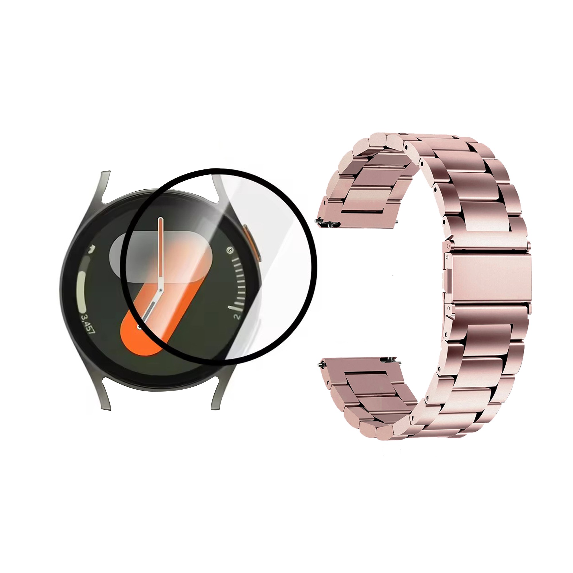 Kit Correa de metal Acero Inoxidable Y Vidrio Templado Nanoglass Protector Para Reloj Samsung Galaxy Watch 7 44mm