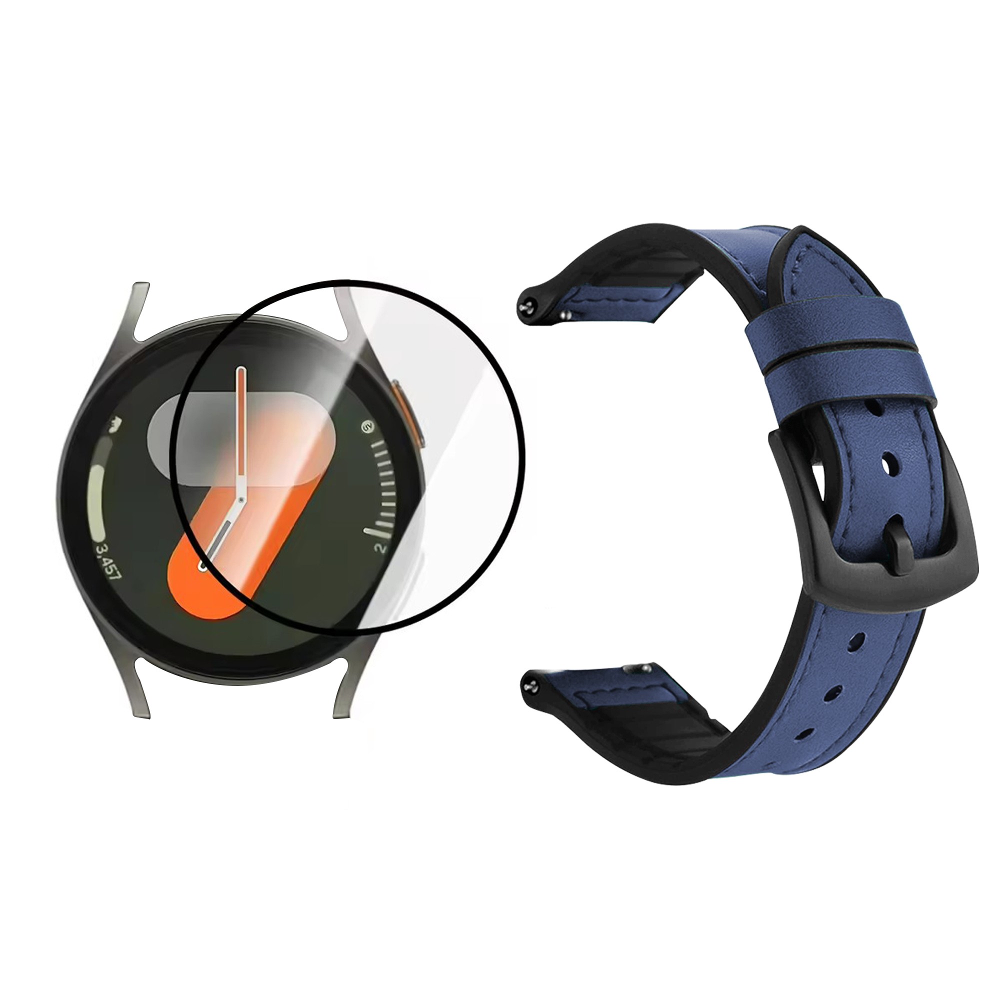 KIT Correa Manilla de cuero leather y Vidrio templado cerámico para Reloj Smartwatch Samsung Galaxy Watch7 40mm