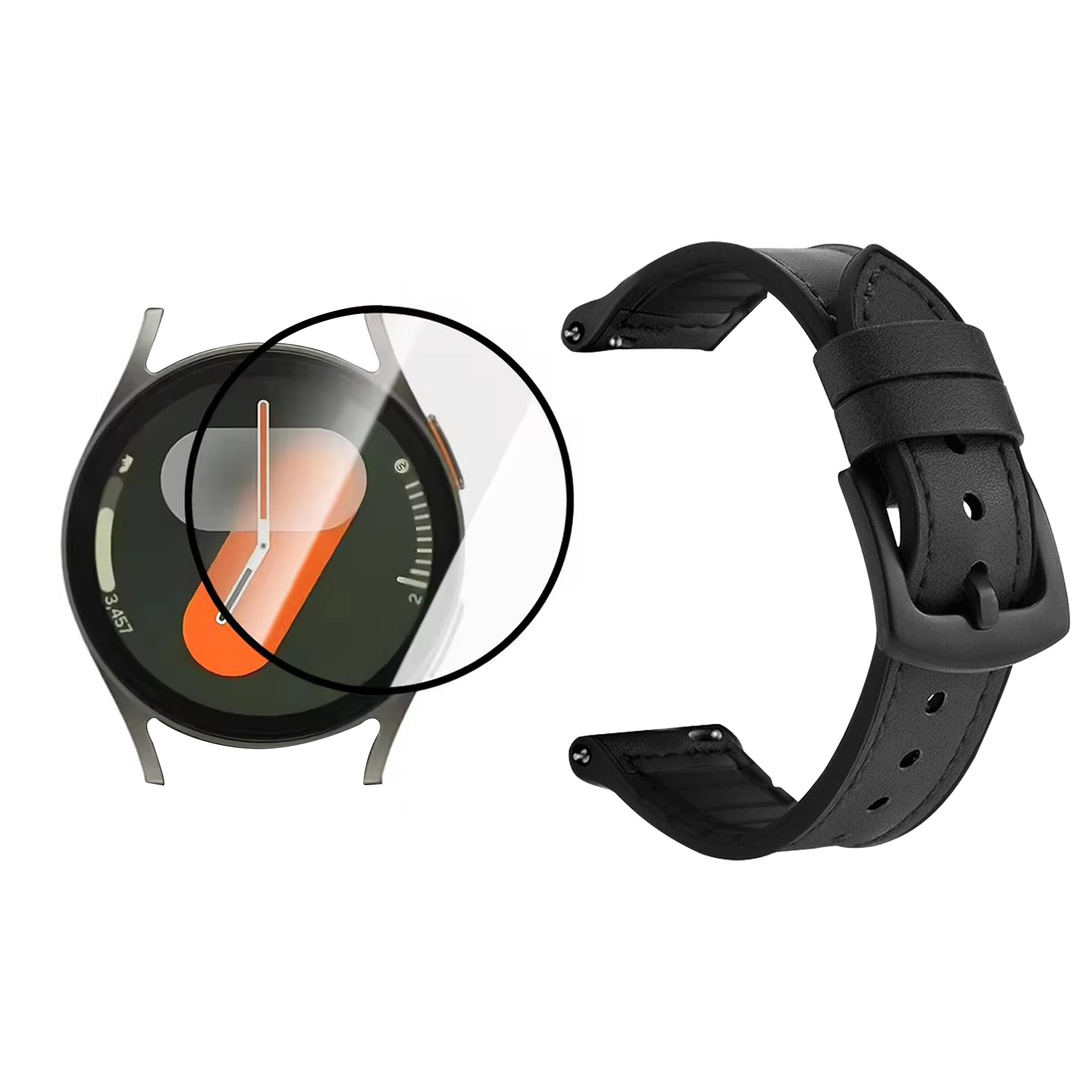 KIT Correa Manilla de cuero leather y Vidrio templado cerámico para Reloj Smartwatch Samsung Galaxy Watch7 40mm