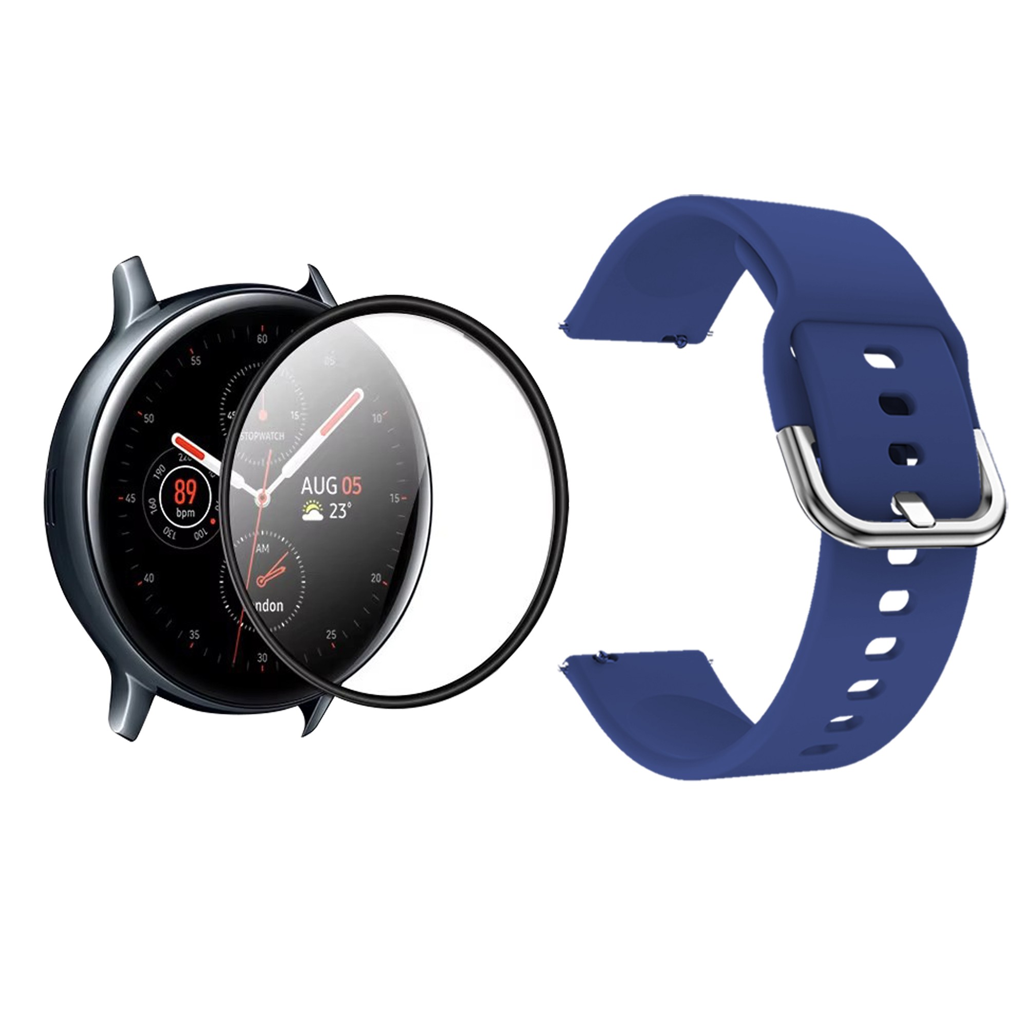 Kit Pulso Correa de Goma Y Vidrio Templado Nanoglass Protector Para Reloj Samsung Galaxy Watch Fe 40mm