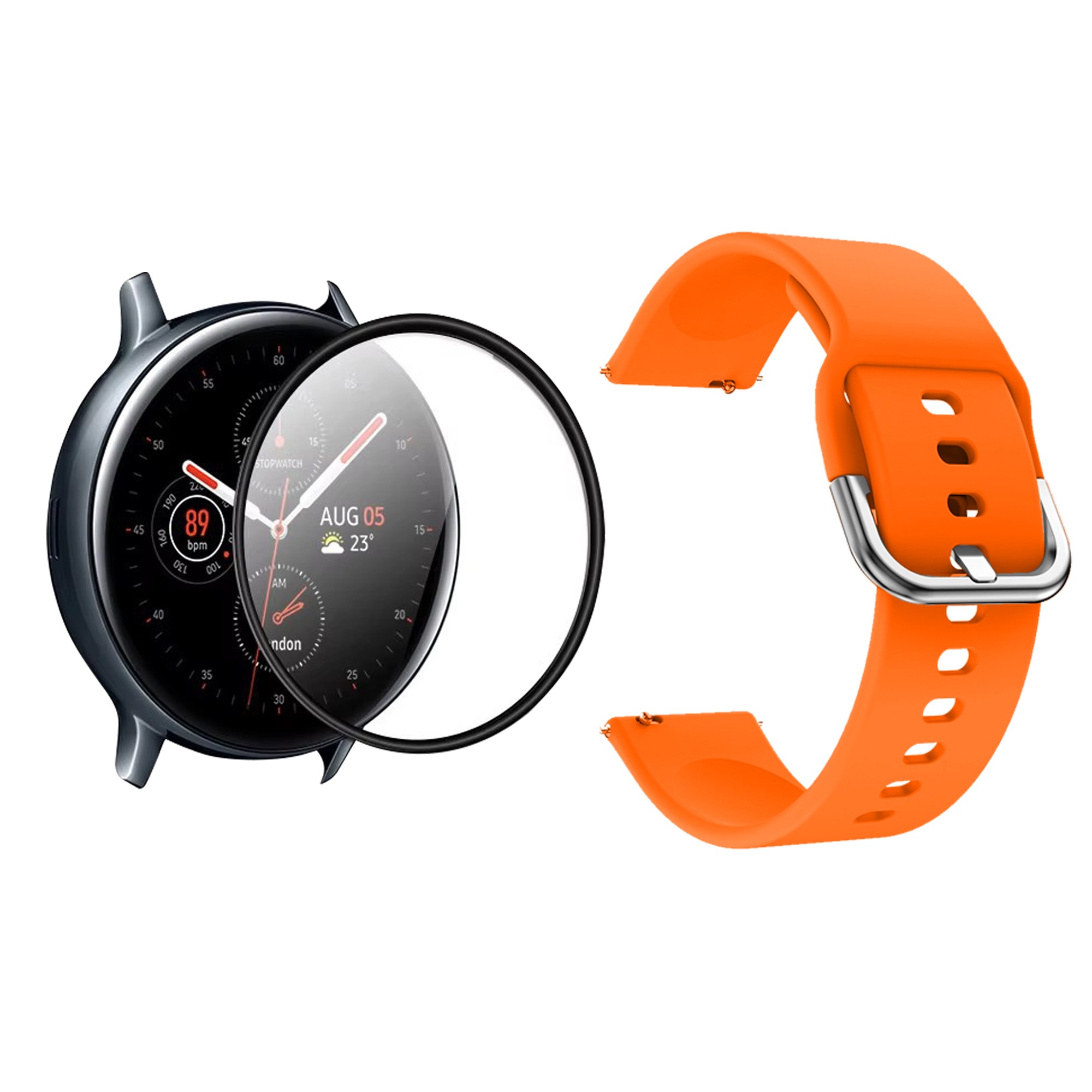 Kit Pulso Correa de Goma Y Vidrio Templado Nanoglass Protector Para Reloj Samsung Galaxy Watch Fe 40mm