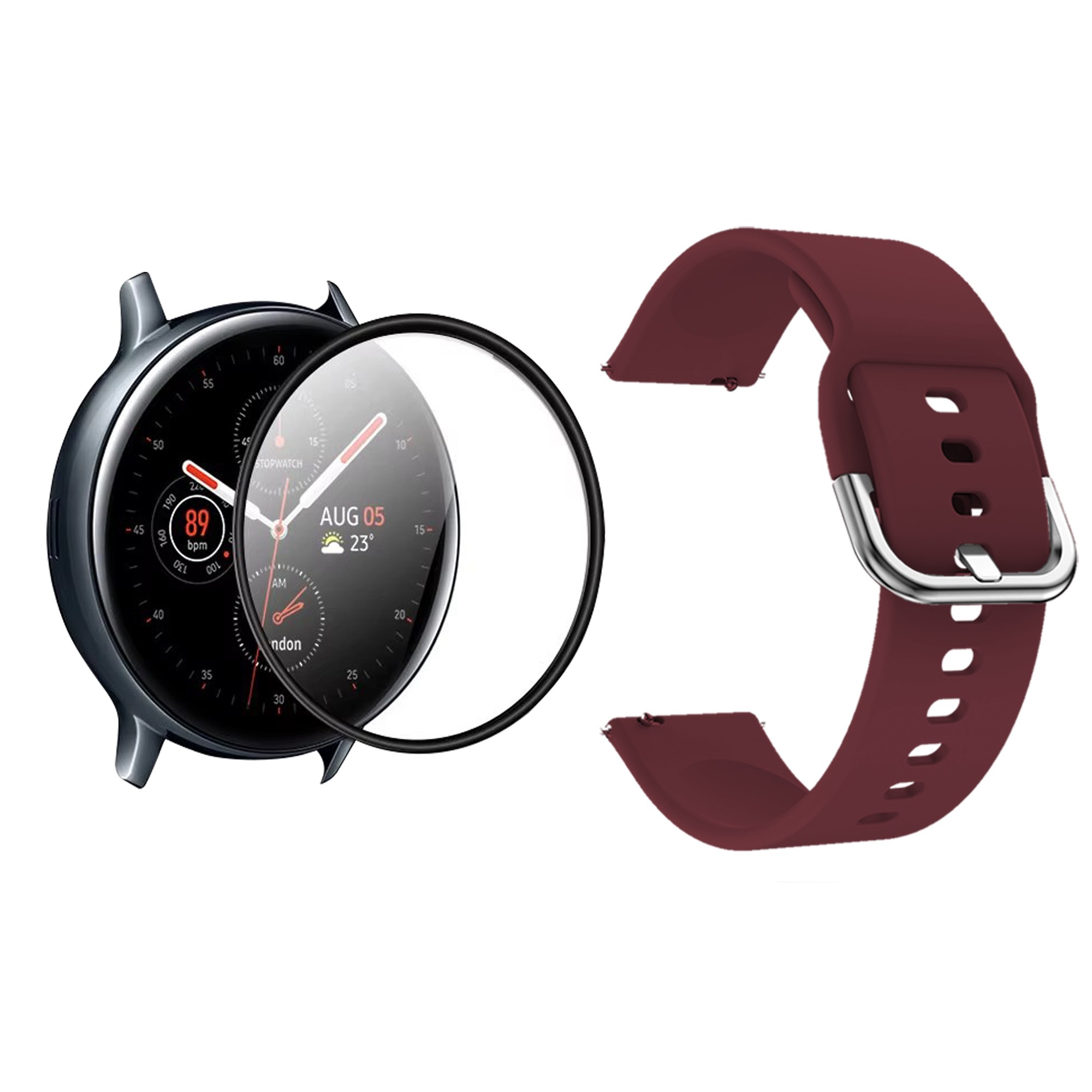 Kit Pulso Correa de Goma Y Vidrio Templado Nanoglass Protector Para Reloj Samsung Galaxy Watch Fe 40mm