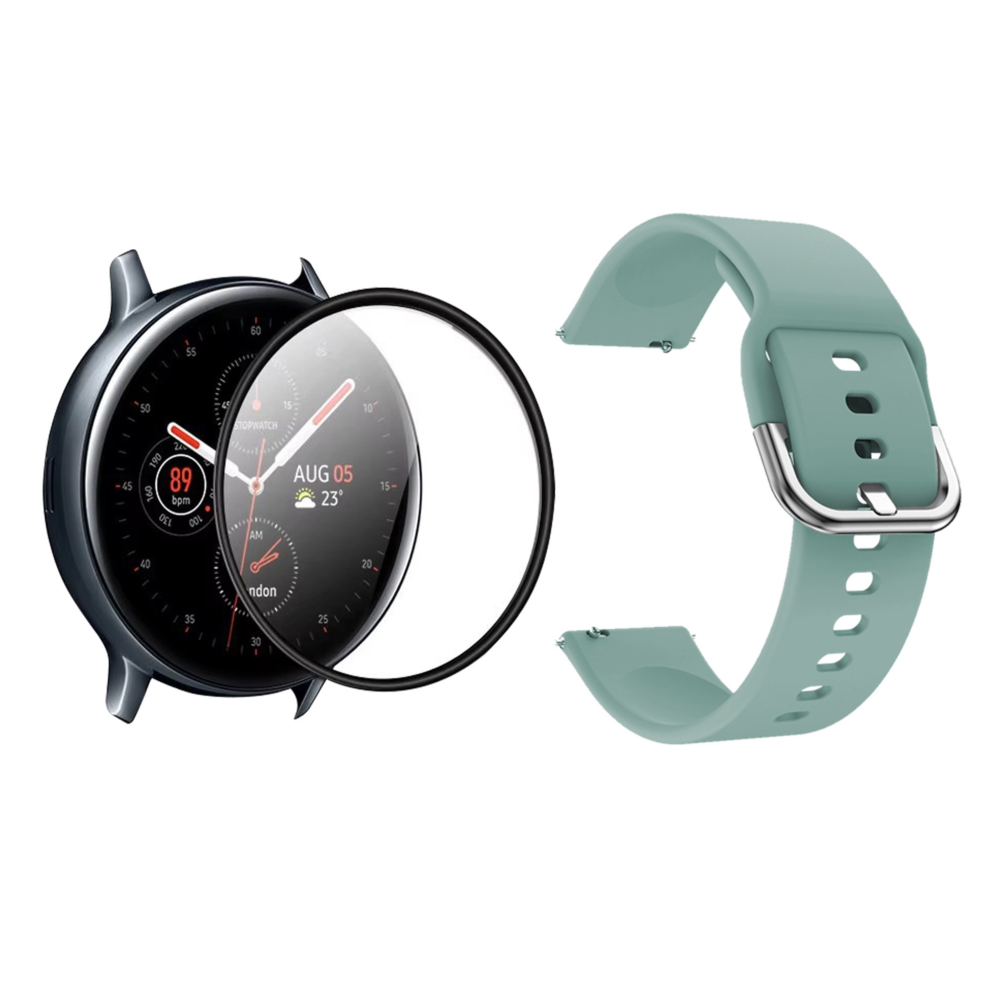 Kit Pulso Correa de Goma Y Vidrio Templado Nanoglass Protector Para Reloj Samsung Galaxy Watch Fe 40mm
