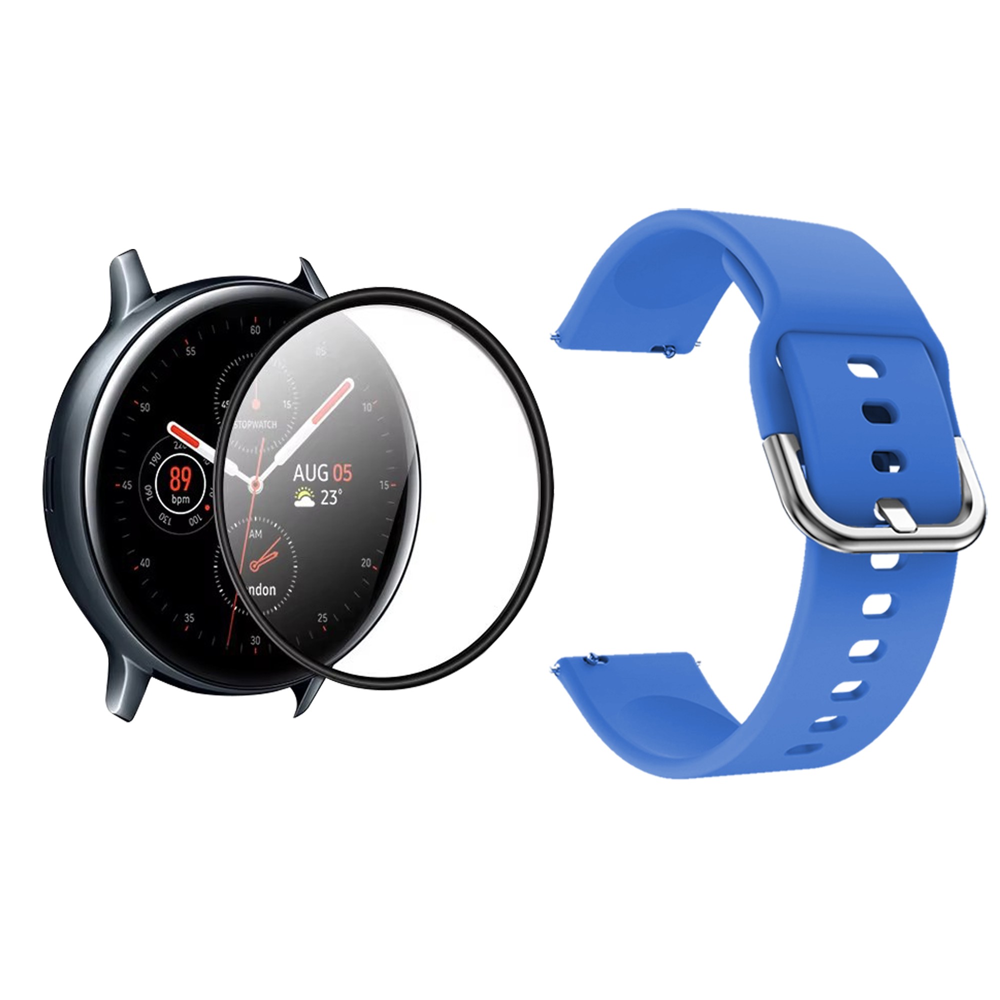 Kit Pulso Correa de Goma Y Vidrio Templado Nanoglass Protector Para Reloj Samsung Galaxy Watch Fe 40mm