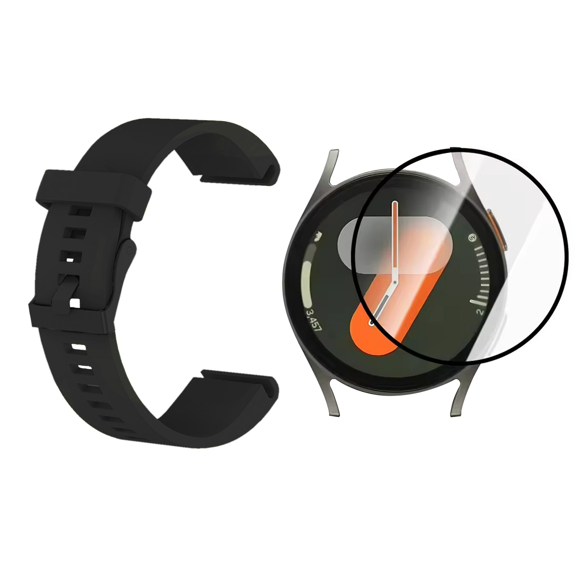 KIT Correa Manilla de goma hebilla negra y Vidrio templado cerámico para Reloj Smartwatch Samsung Galaxy Watch7 40mm