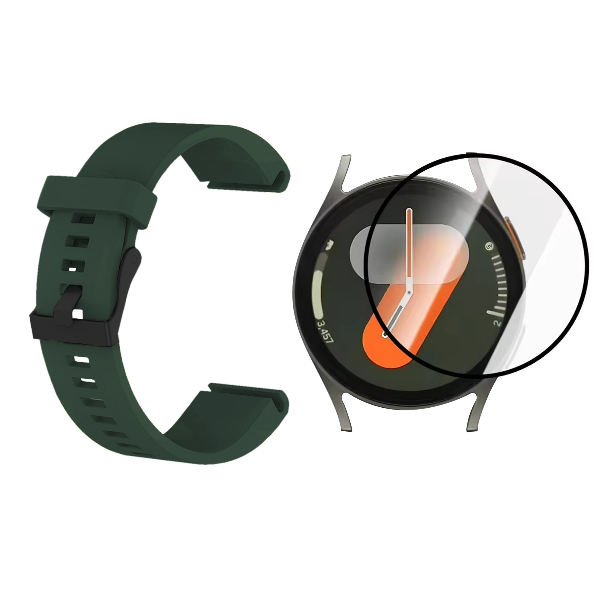 KIT Correa Manilla de goma hebilla negra y Vidrio templado cerámico para Reloj Smartwatch Samsung Galaxy Watch7 40mm