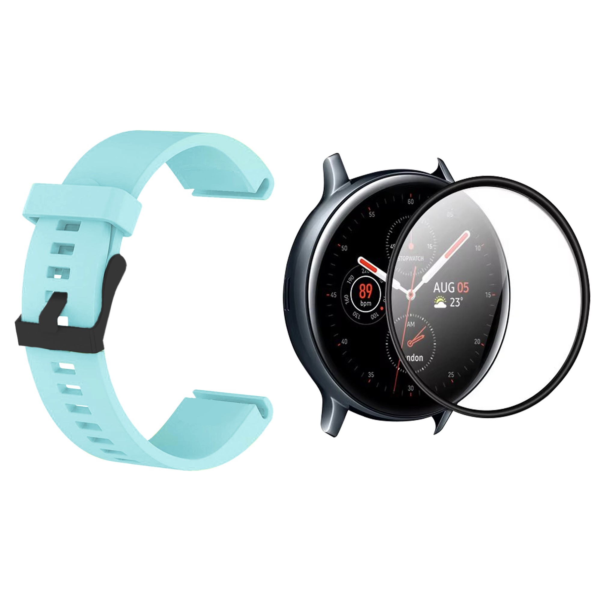 KIT Correa Pulso de goma hebilla negra y Vidrio templado cerámico para Reloj Smartwatch Samsung Galaxy Watch Fe 40mm