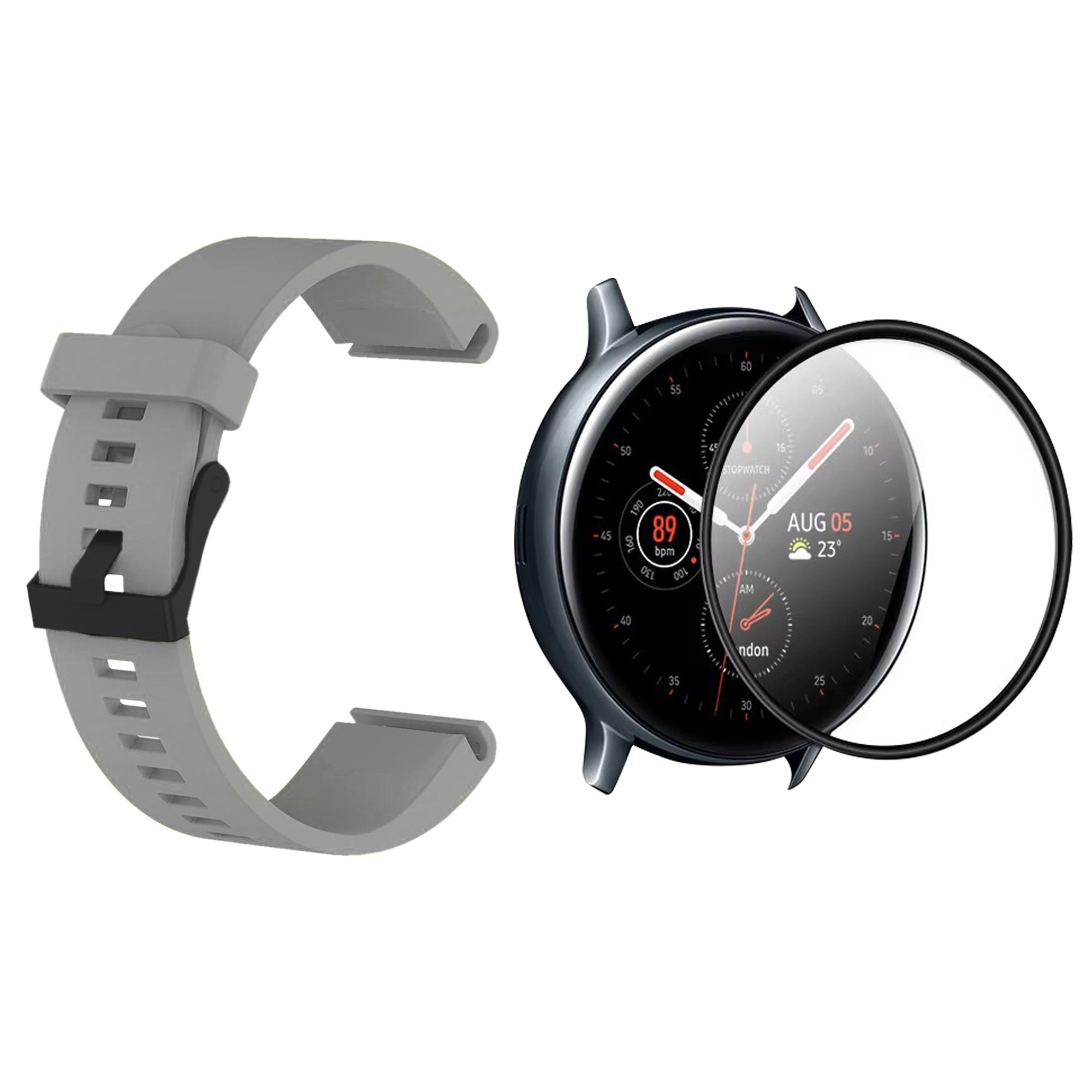 KIT Correa Pulso de goma hebilla negra y Vidrio templado cerámico para Reloj Smartwatch Samsung Galaxy Watch Fe 40mm