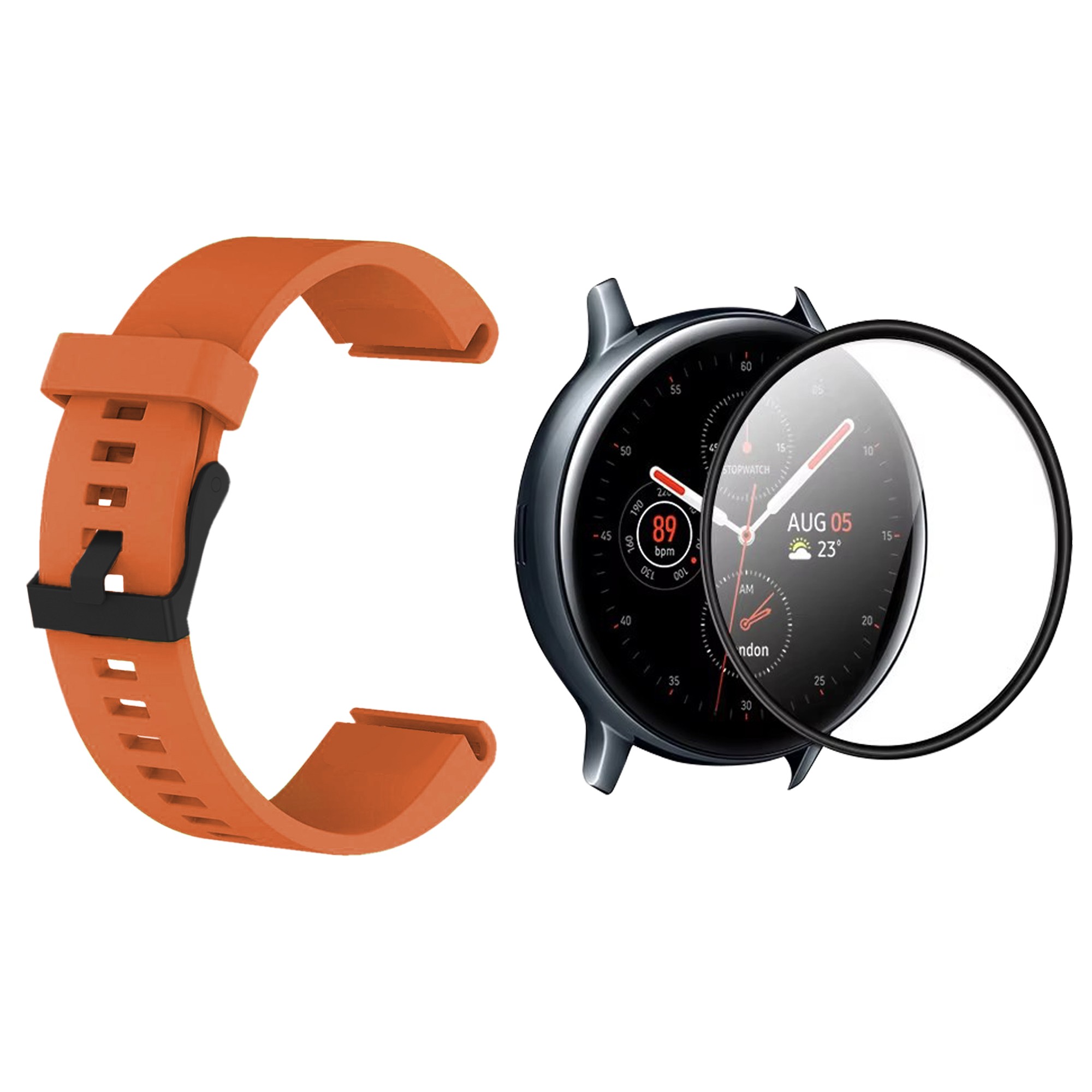 KIT Correa Pulso de goma hebilla negra y Vidrio templado cerámico para Reloj Smartwatch Samsung Galaxy Watch Fe 40mm