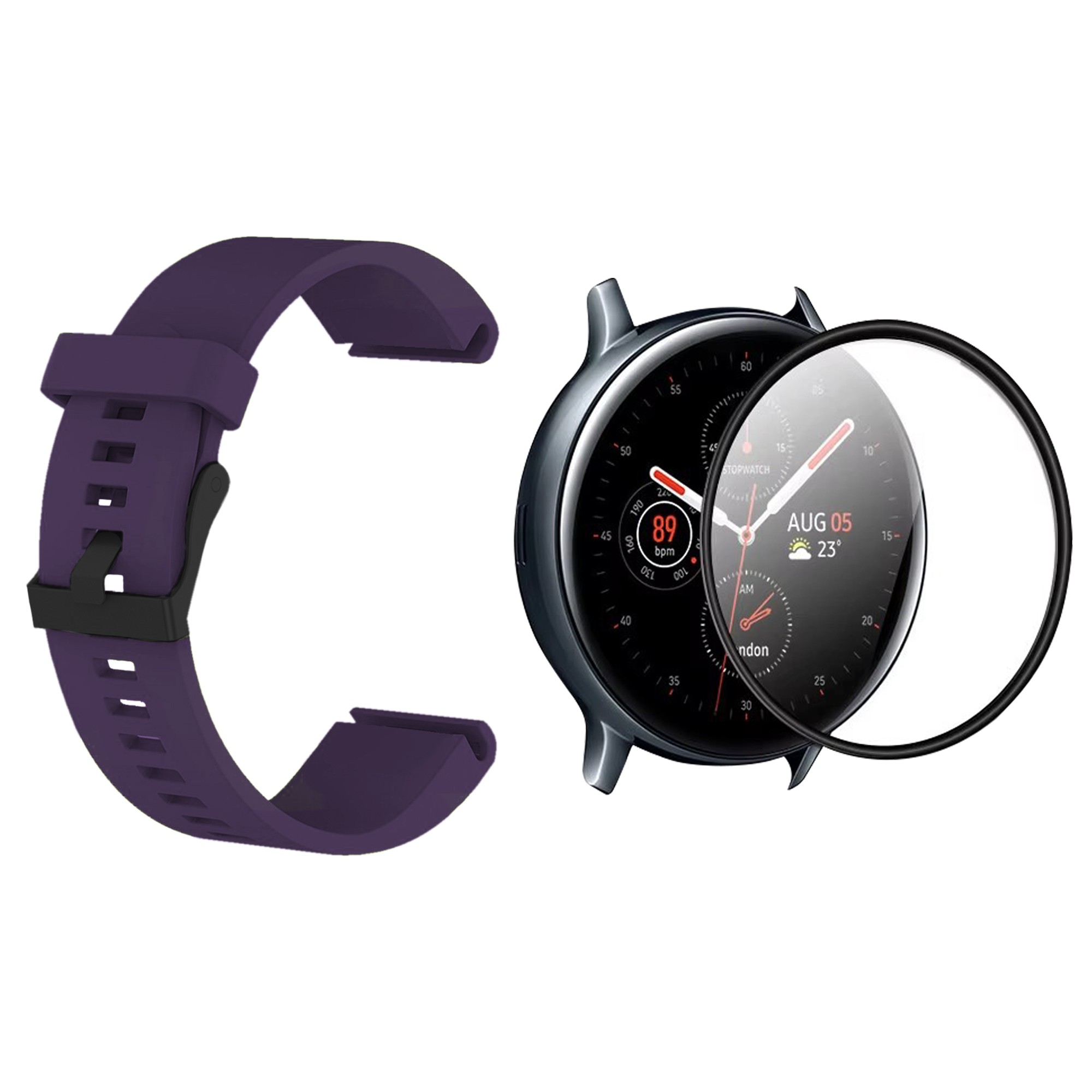 KIT Correa Pulso de goma hebilla negra y Vidrio templado cerámico para Reloj Smartwatch Samsung Galaxy Watch Fe 40mm