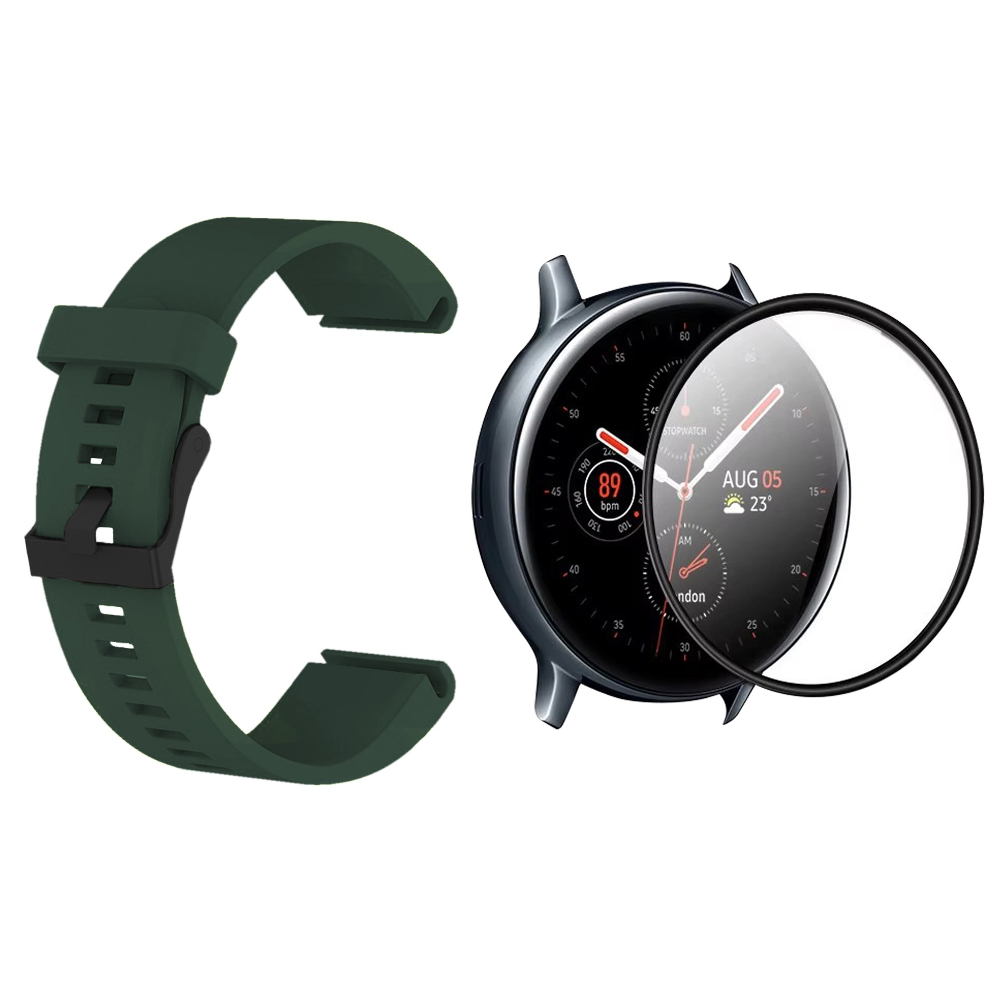 KIT Correa Pulso de goma hebilla negra y Vidrio templado cerámico para Reloj Smartwatch Samsung Galaxy Watch Fe 40mm